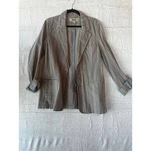 Fossil Women Gray Navy‎ Stripe Blazer Oversized Cotton Size S